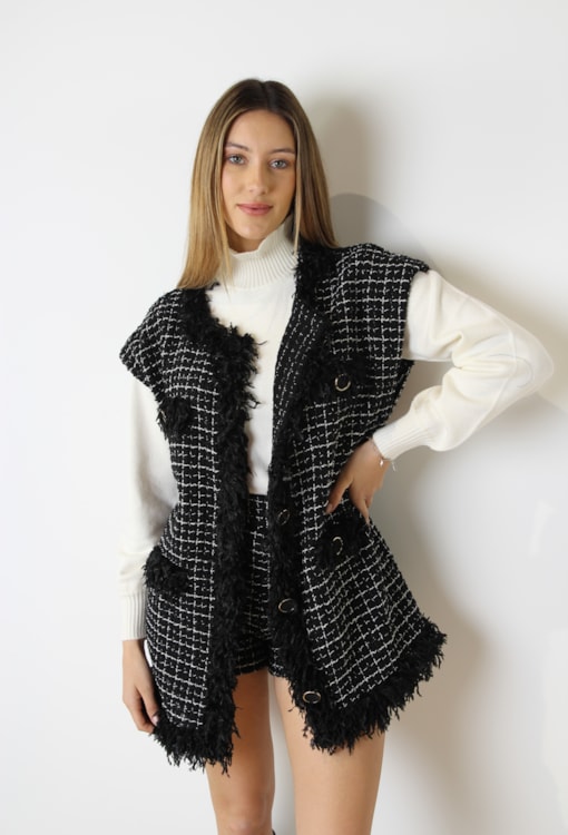 Colete de tweed detalhe penas