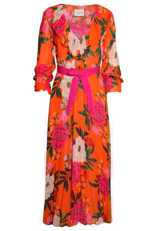 Vestido comprido floral com cinto