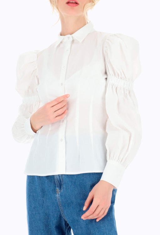 Camisa Manga Abalonada com Franzidos