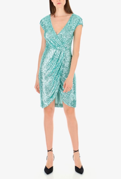 Vestido Drapeado com Lantejoulas