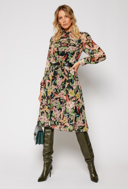 Vestido midi com estampado