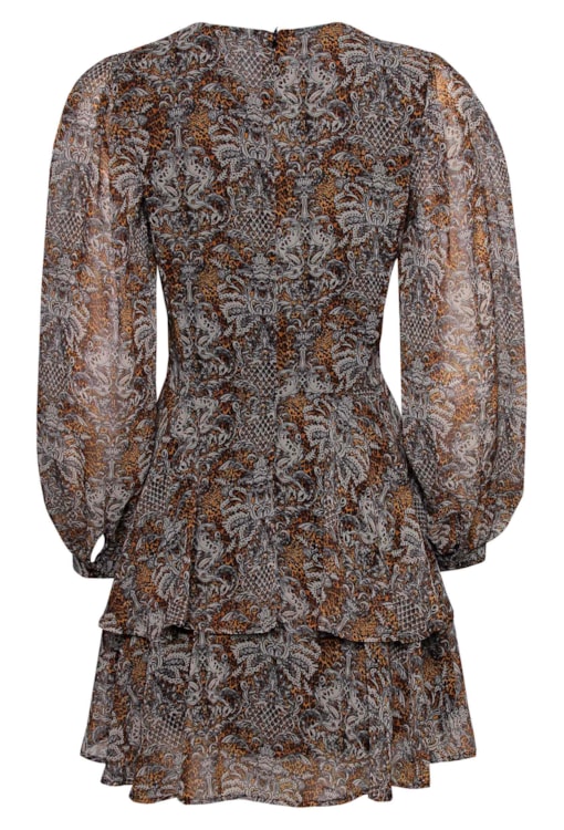 Vestido curto estampado com folhos