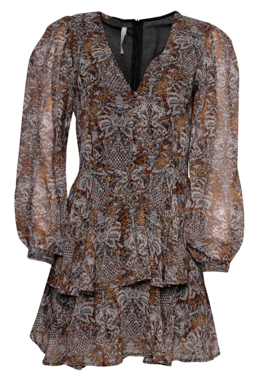 Vestido curto estampado com folhos