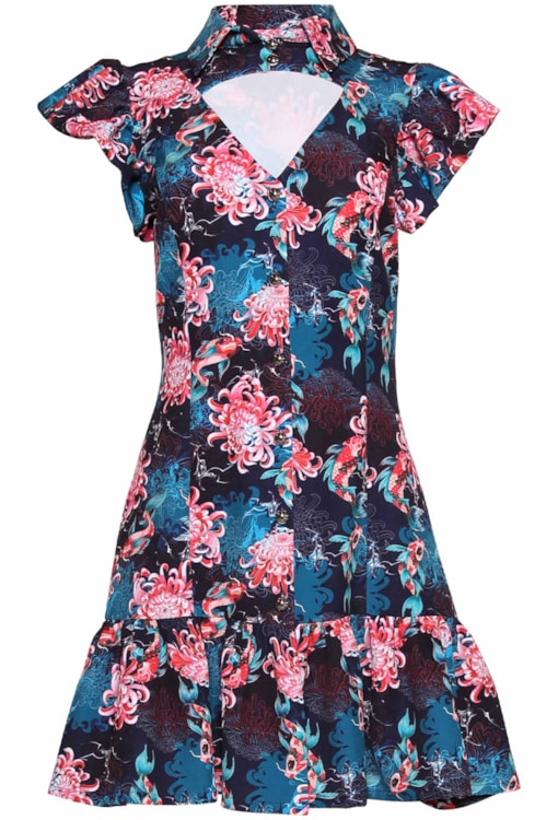Vestido estampado com abertura