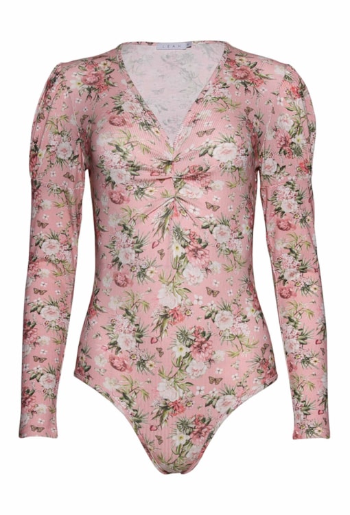 Body com drapeado e estampado