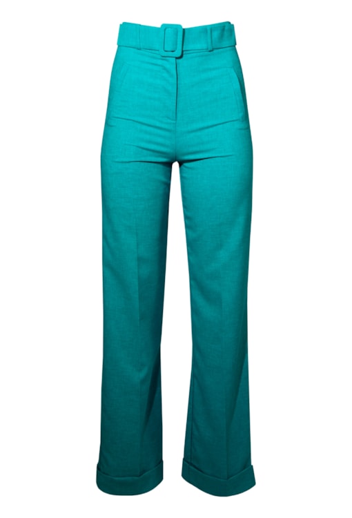 Calças retas com cinto combinado