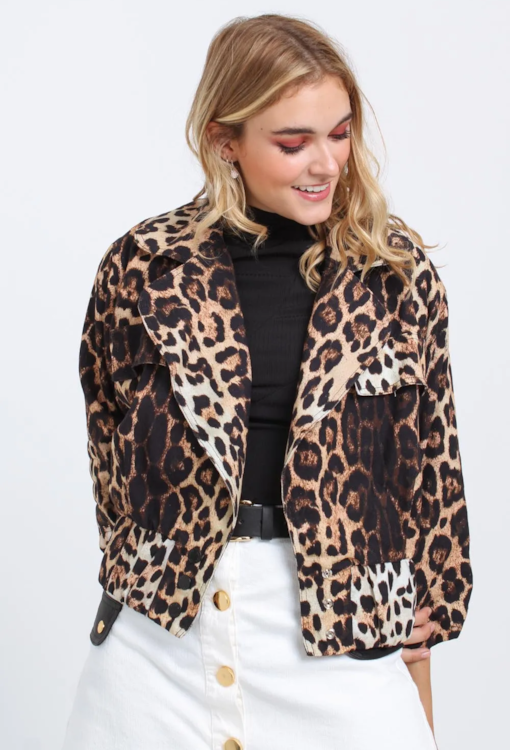 Casaco Cropped padrão leopardo