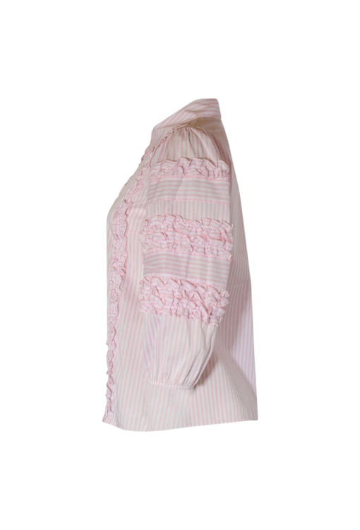 Camisa às riscas com folhos