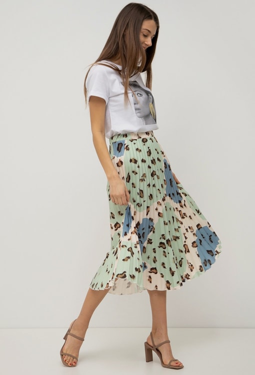 Saia plissada detalhes leopardo