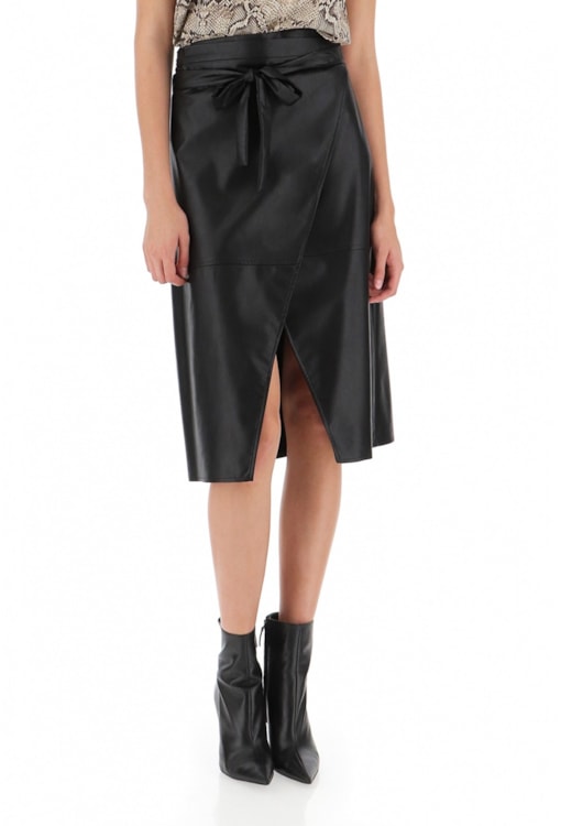 Saia midi efeito pele cruzada