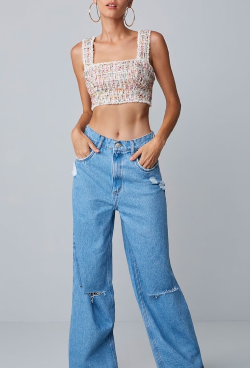 Top cropped com tweed