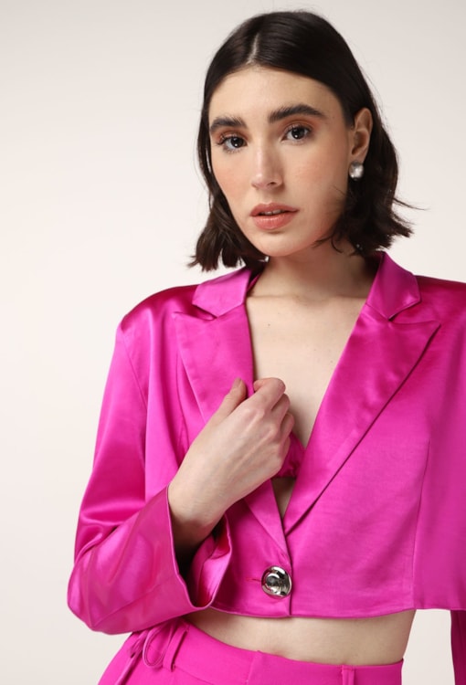 Blazer Cropped Acetinado com Top