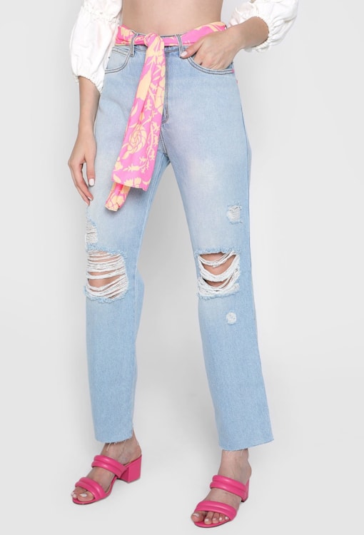 Calças de Ganga Destroyed  com Lenço