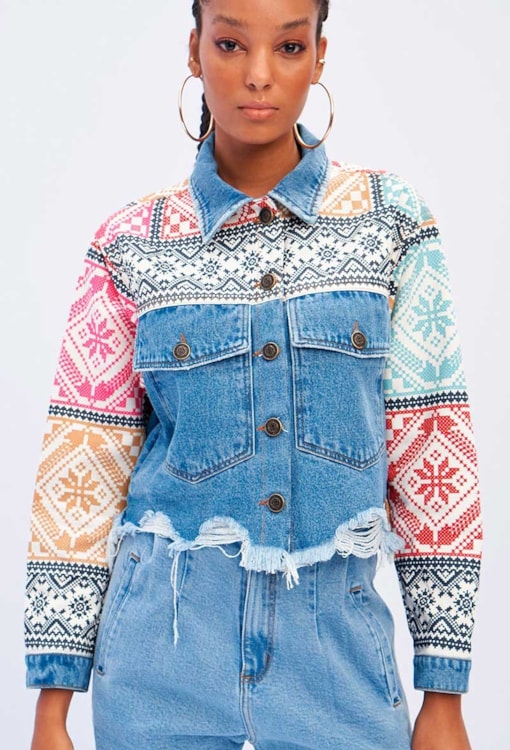 Casaco de ganga estampado