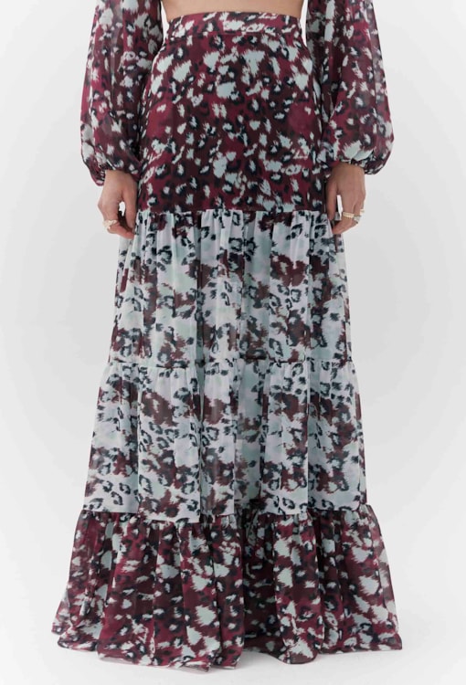 Saia Longa Estampada com Abertura