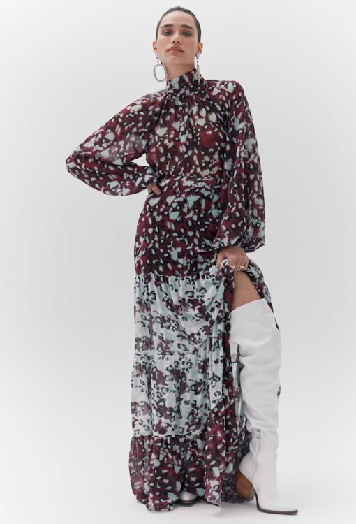 Saia Longa Estampada com Abertura