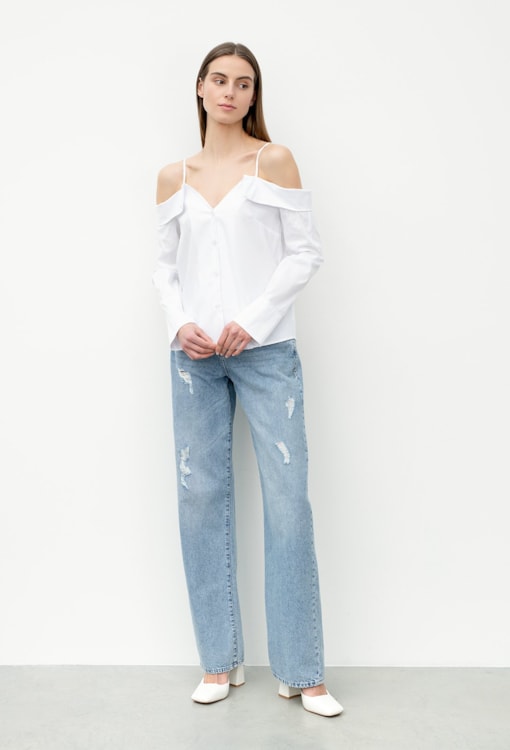 Camisa com gola bardot