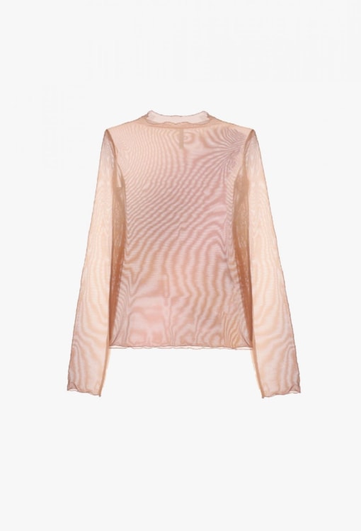 Top com decote redondo e estampado abstrato transparente